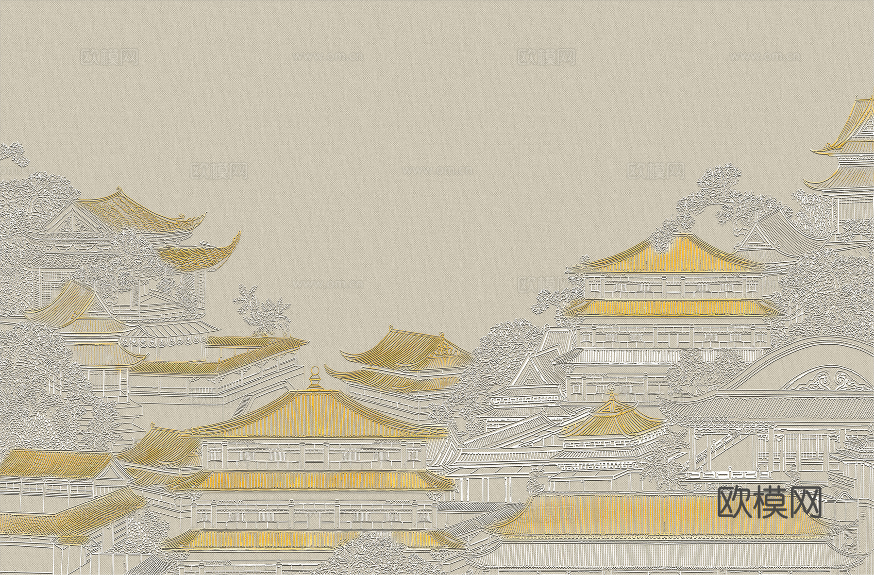 高清新中式楼阁线条肌理背景