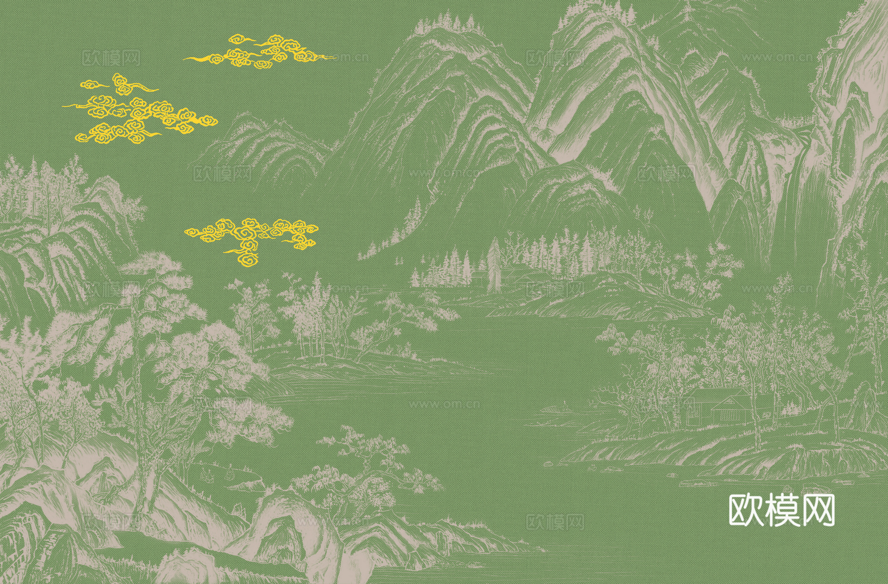高清新中式楼阁线条肌理背景