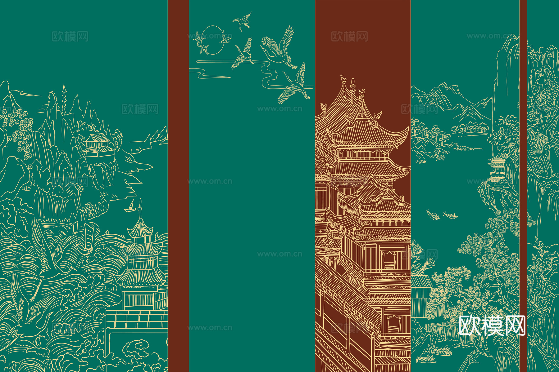 高清新中式楼阁线条肌理背景下载