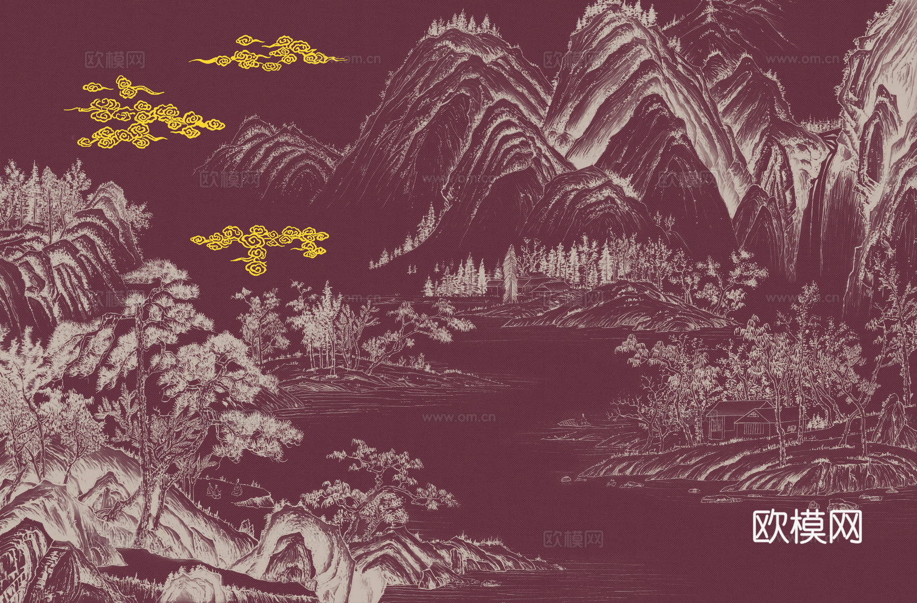 高清新中式楼阁线条肌理背景