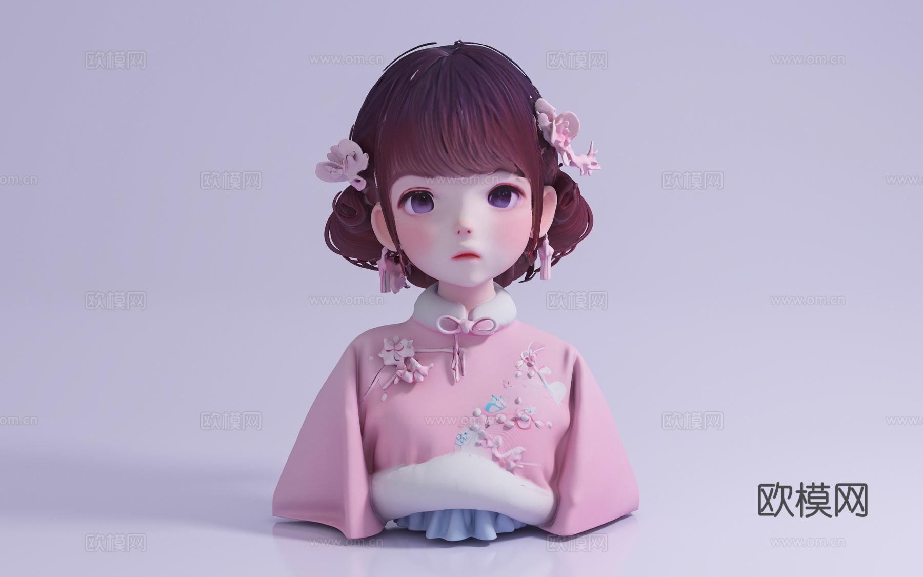 国风少女 半身 女孩 美女 卡通人物 女人 雕像 雕塑 手办3d模型
