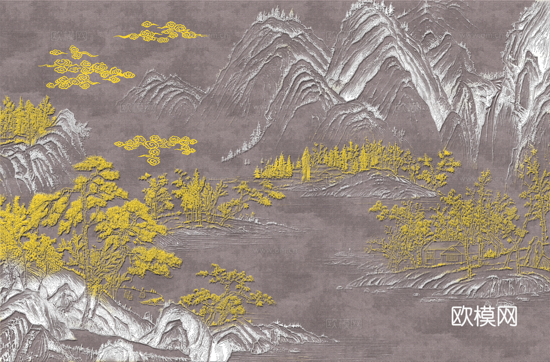 高清新中式楼阁线条肌理背景