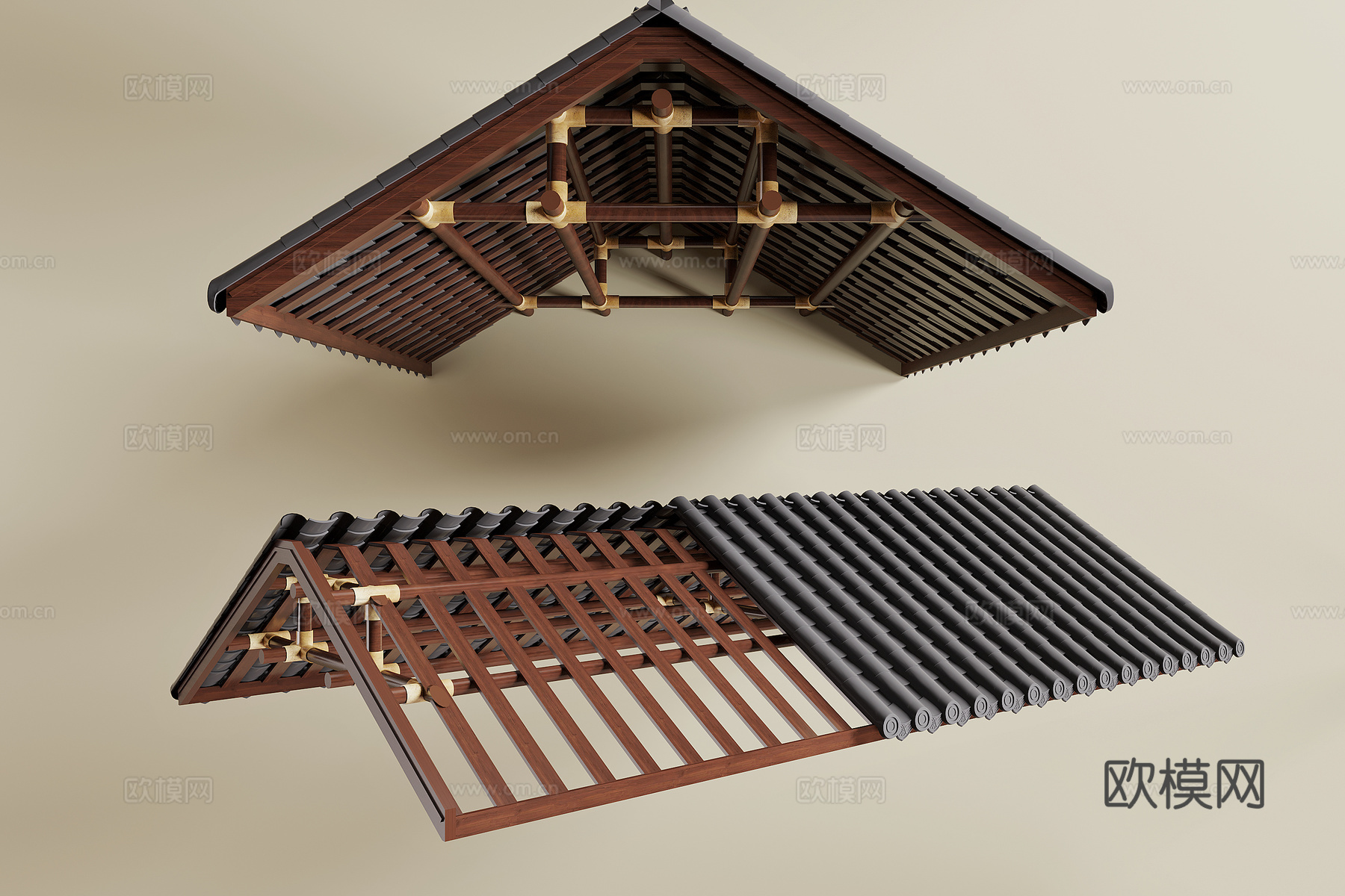 中式坡顶3d模型