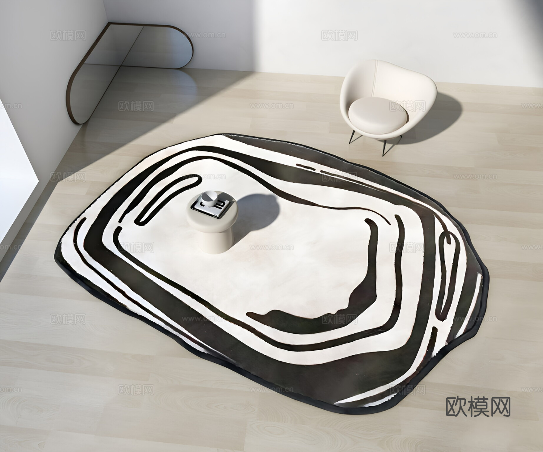 现代黑白条纹地毯 布艺3d模型