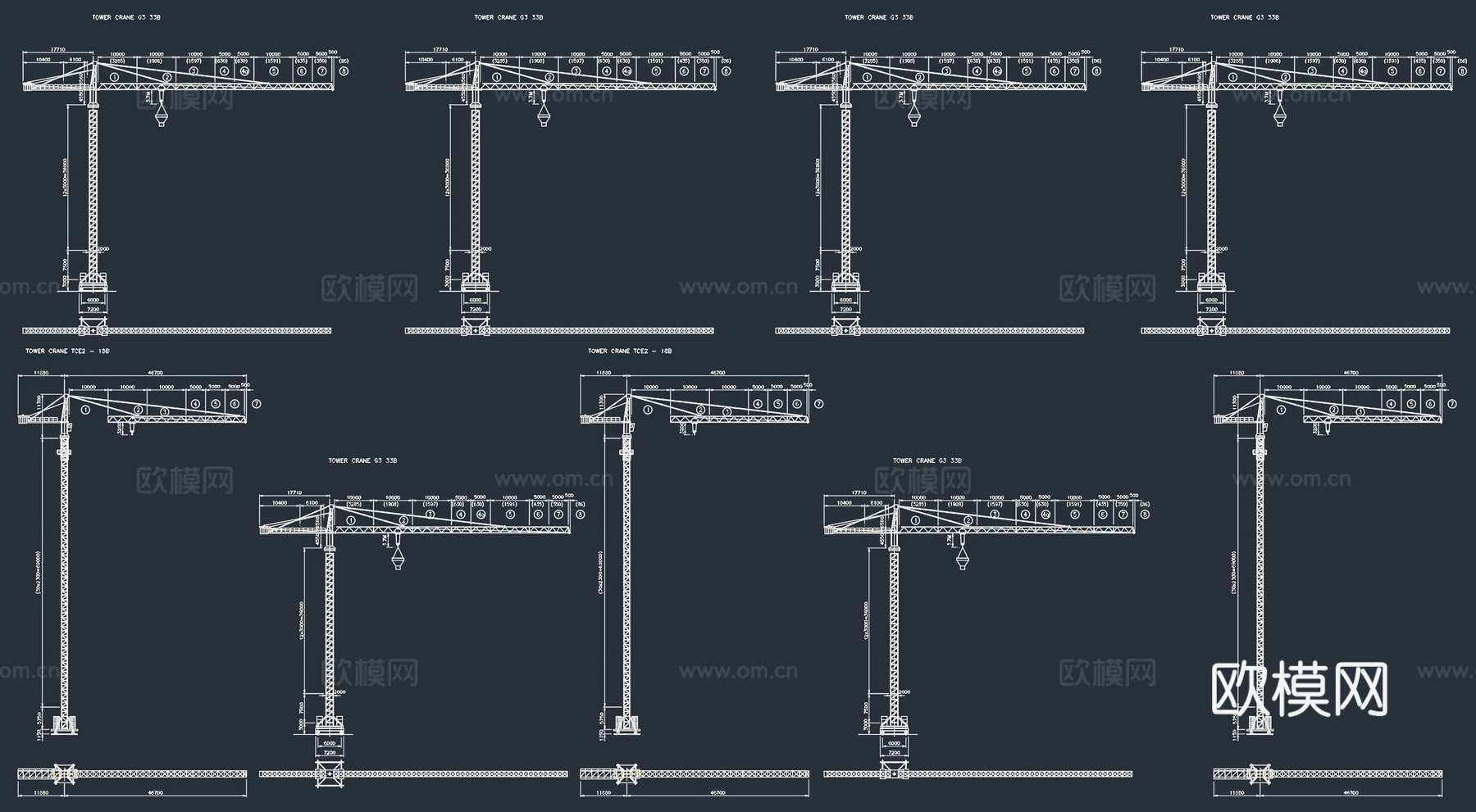 现代塔式起重机 塔吊 工地塔式起重机 工地塔吊设备器材 塔吊cad施工图