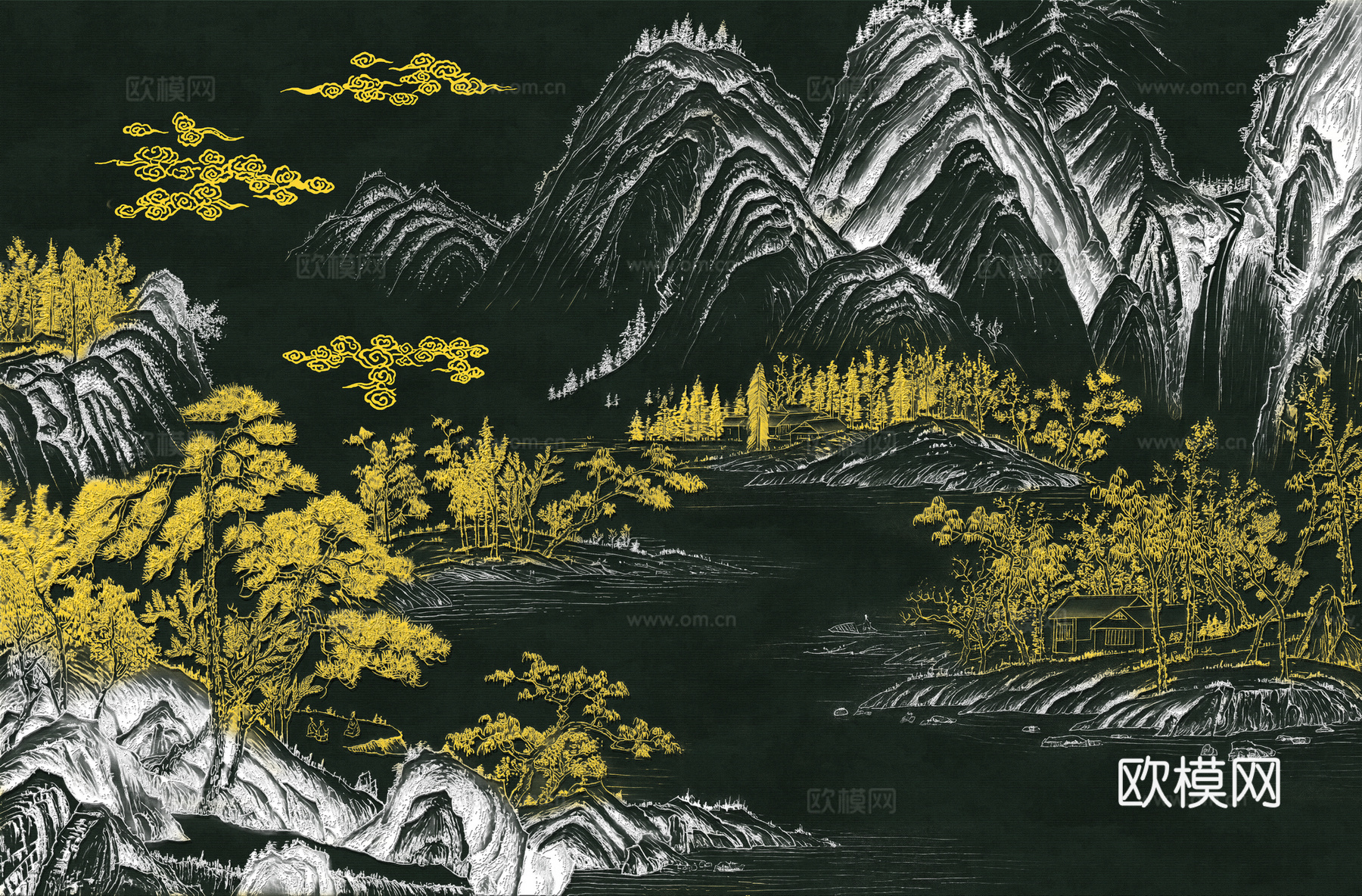 高清新中式楼阁线条肌理背景