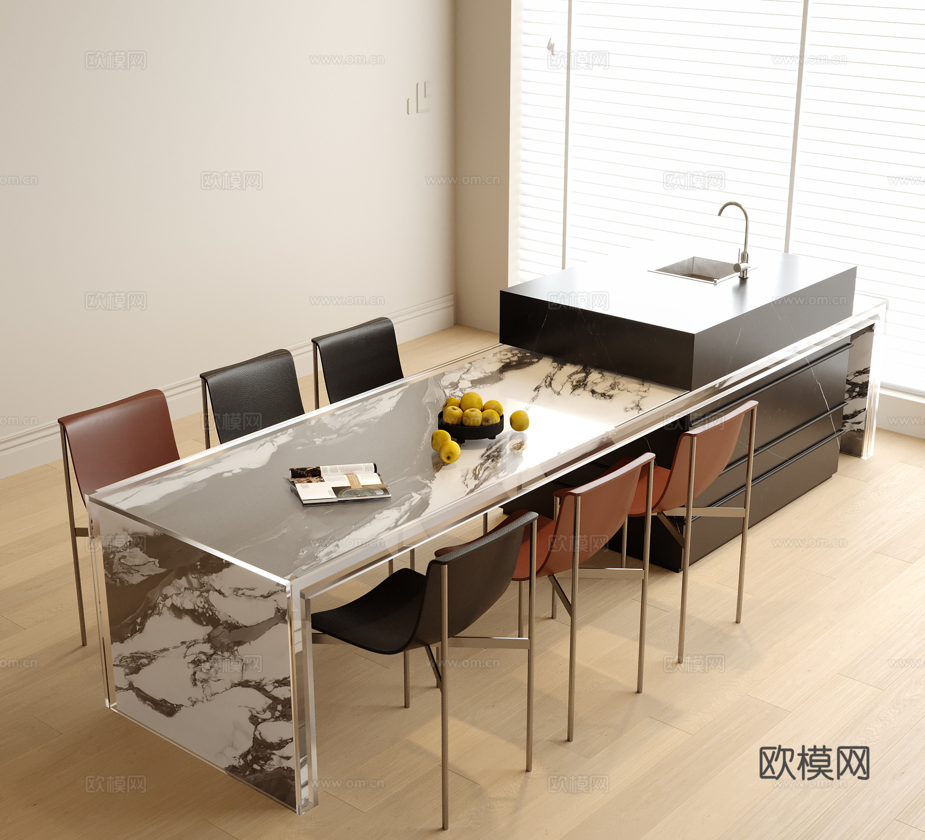 现代岛台餐桌椅 餐椅3d模型