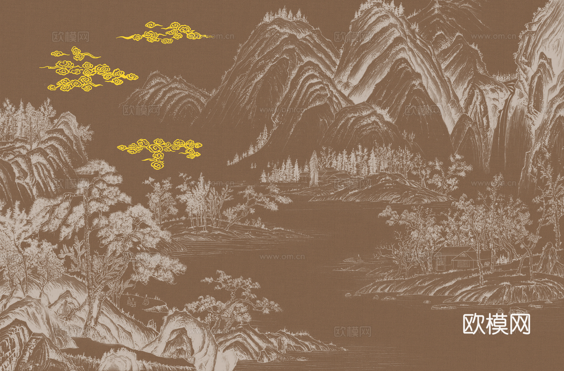 高清新中式楼阁线条肌理背景