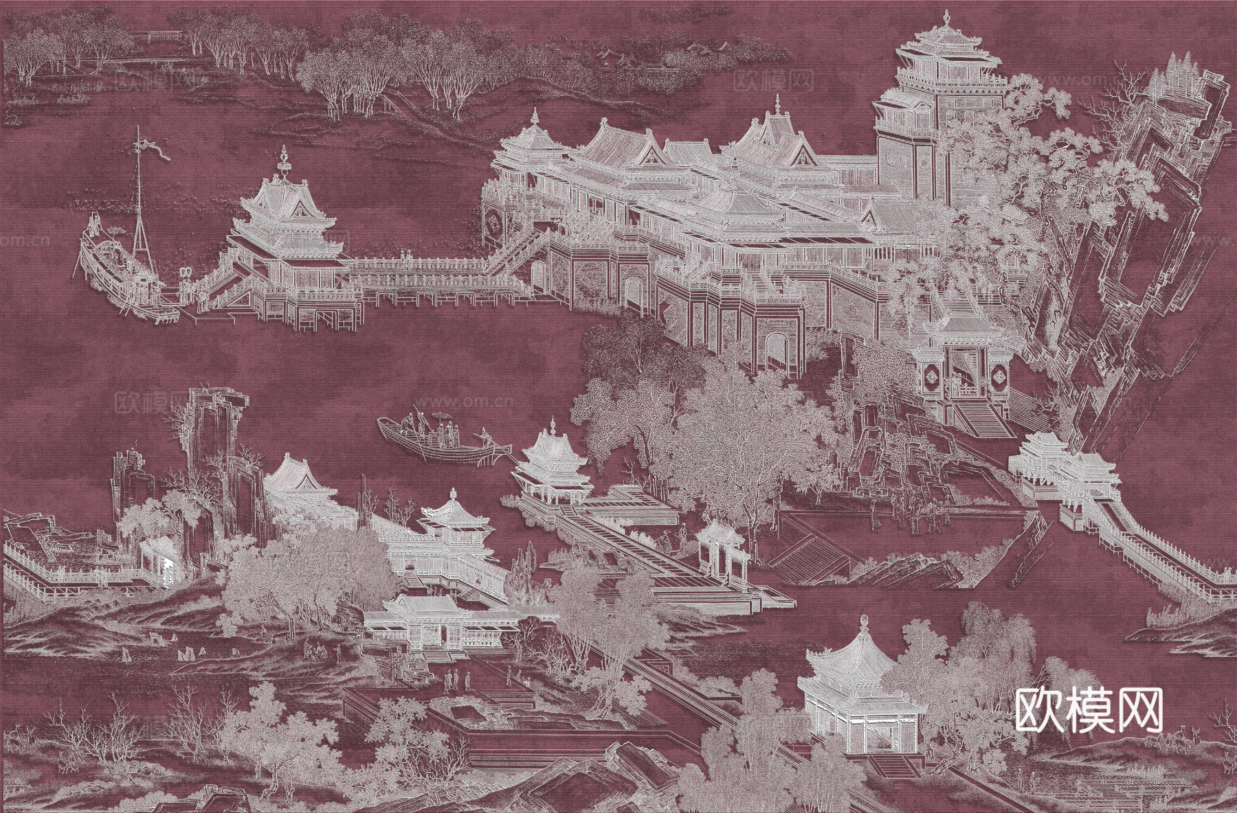 高清新中式楼阁线条肌理背景