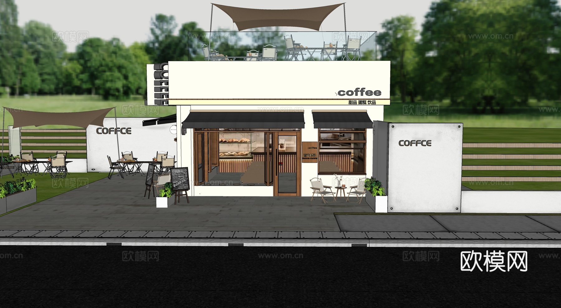 现代咖啡厅 奶茶店 商铺 门头su模型