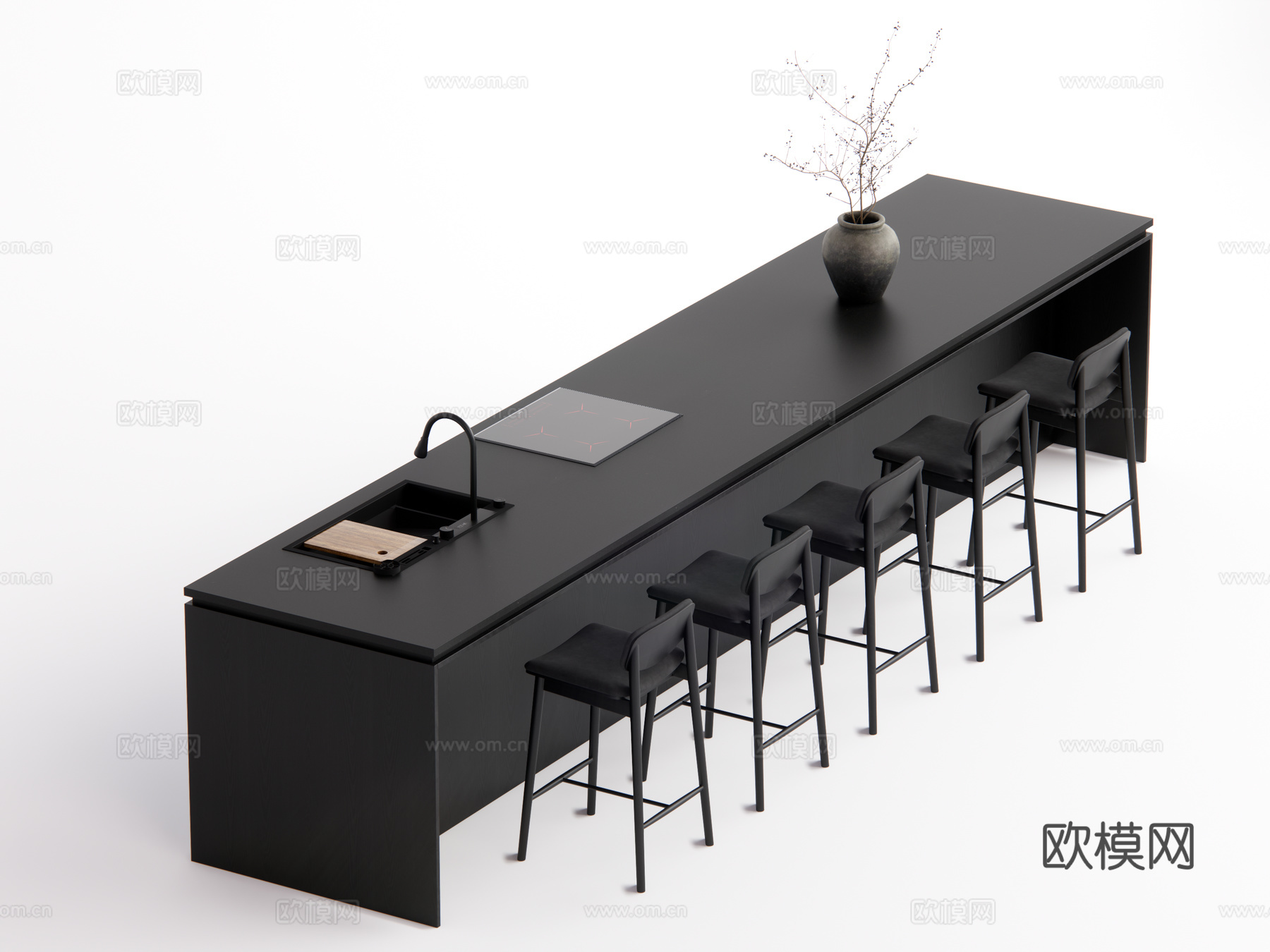 现代中岛台 餐桌椅 吧台su模型