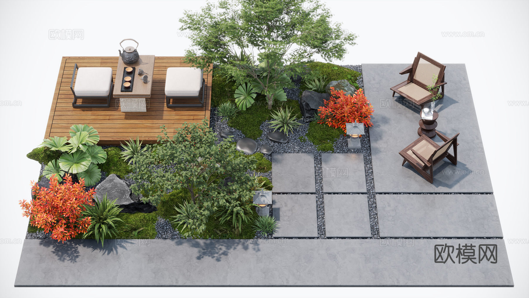 现代庭院景观 景观植物 庭院小品 庭院景观 苔藓植物su模型