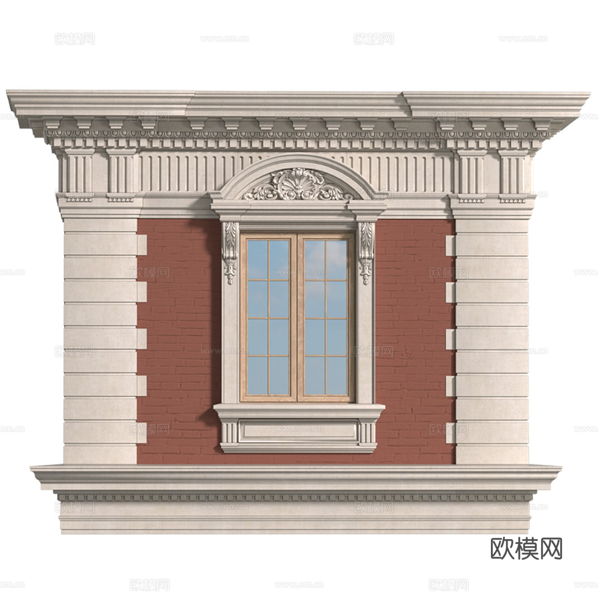 采用粗面石材打造的经典外观 窗户3d模型