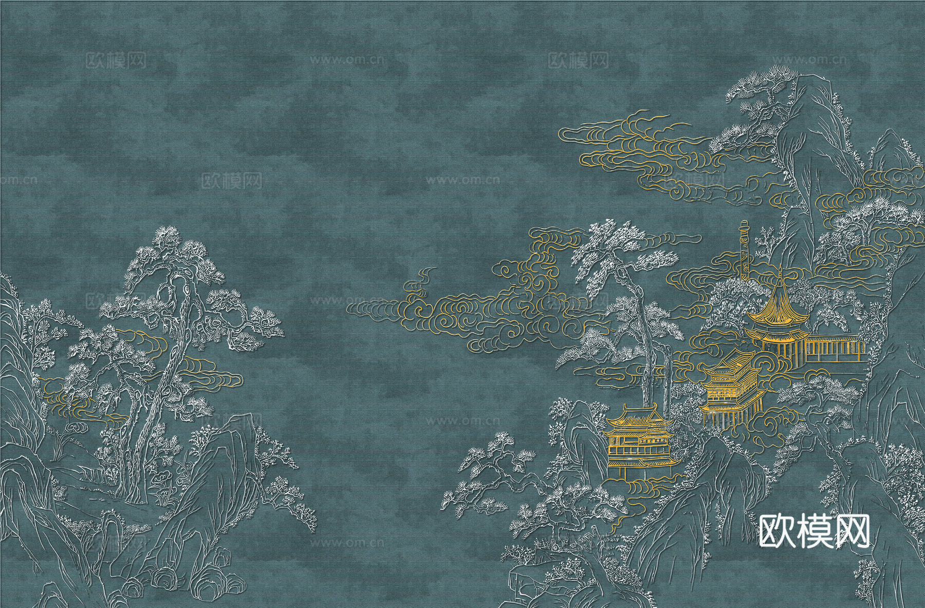 高清新中式楼阁线条肌理背景