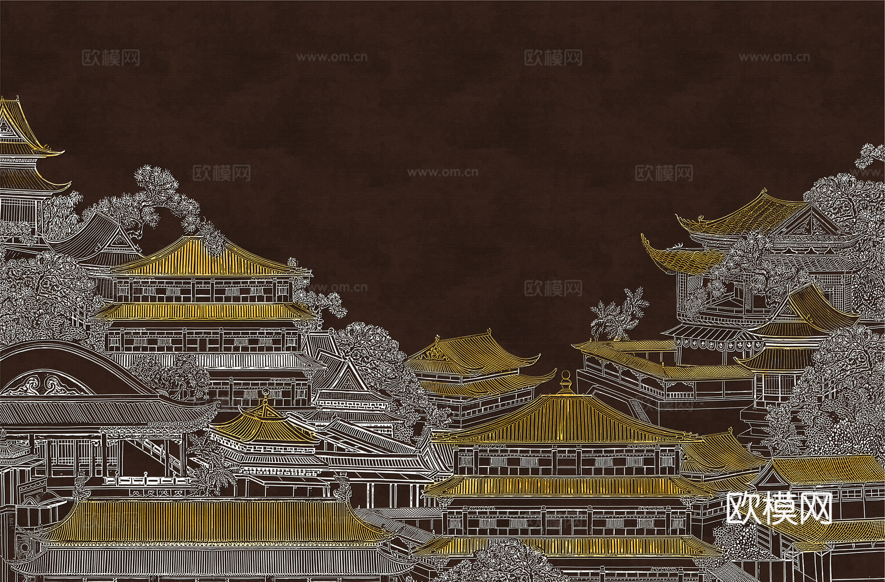 高清新中式楼阁线条肌理背景