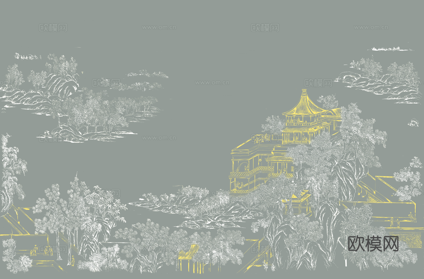 高清新中式楼阁线条肌理背景下载