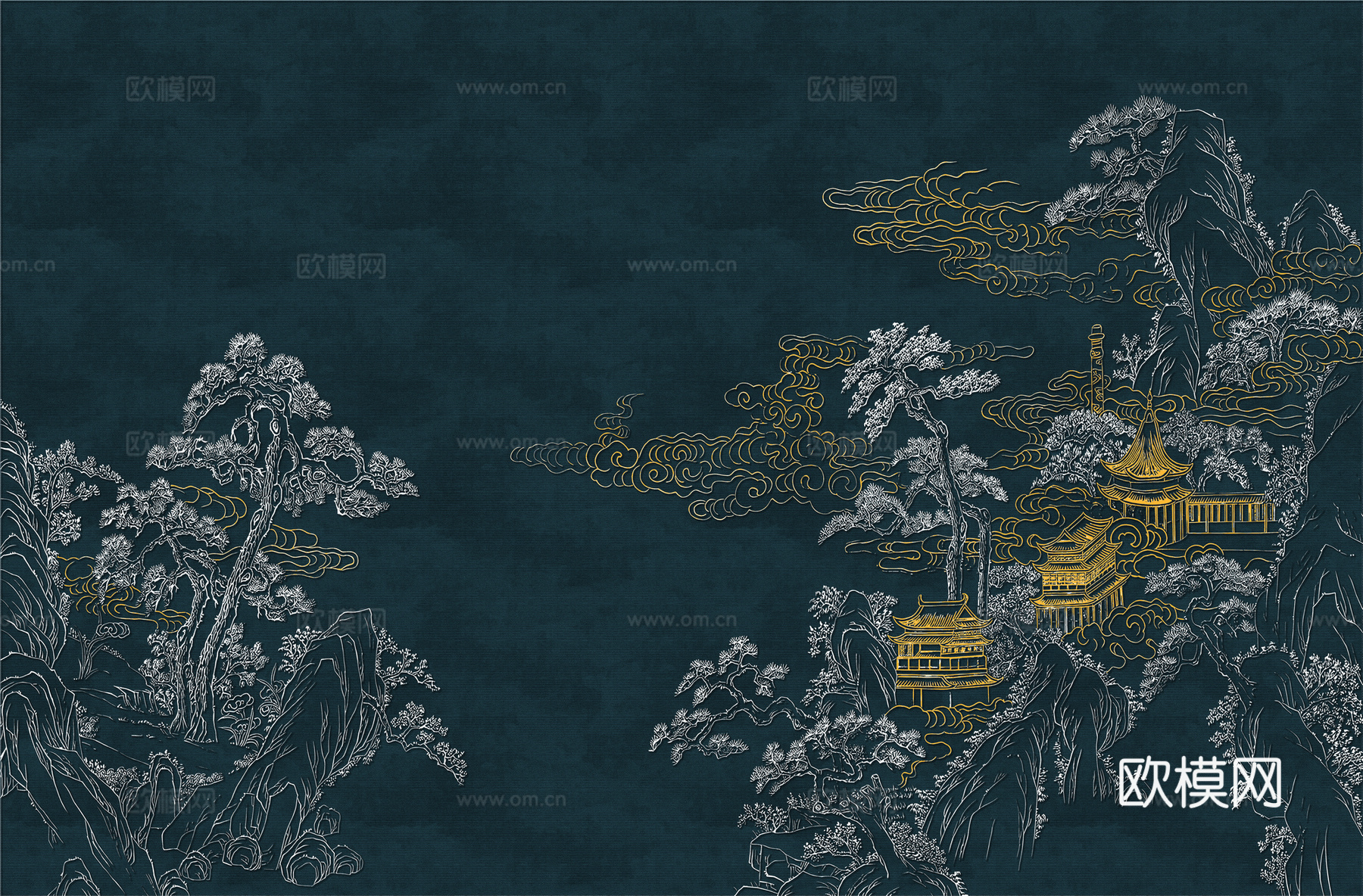 高清新中式楼阁线条肌理背景