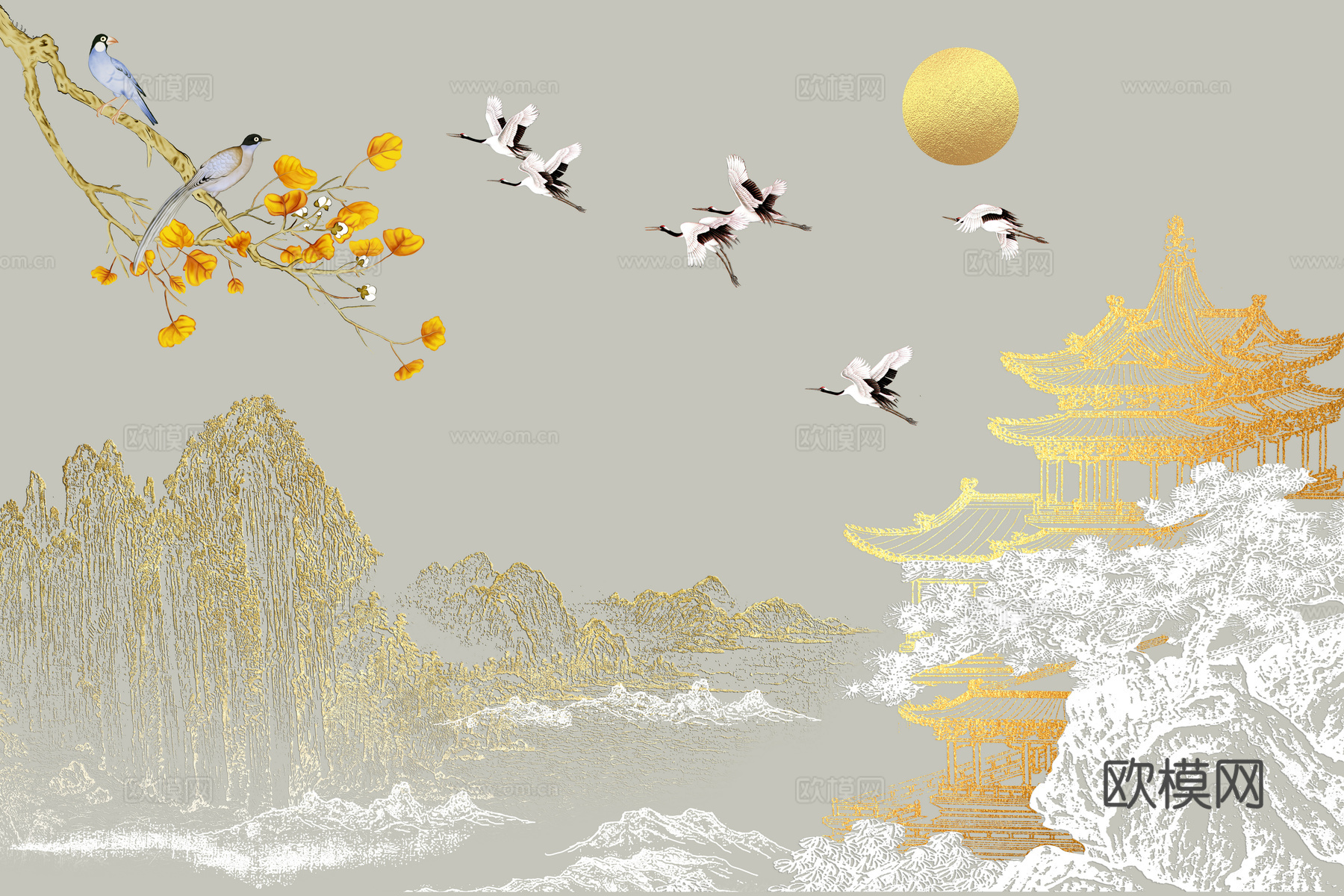 高清新中式楼阁线条肌理背景下载