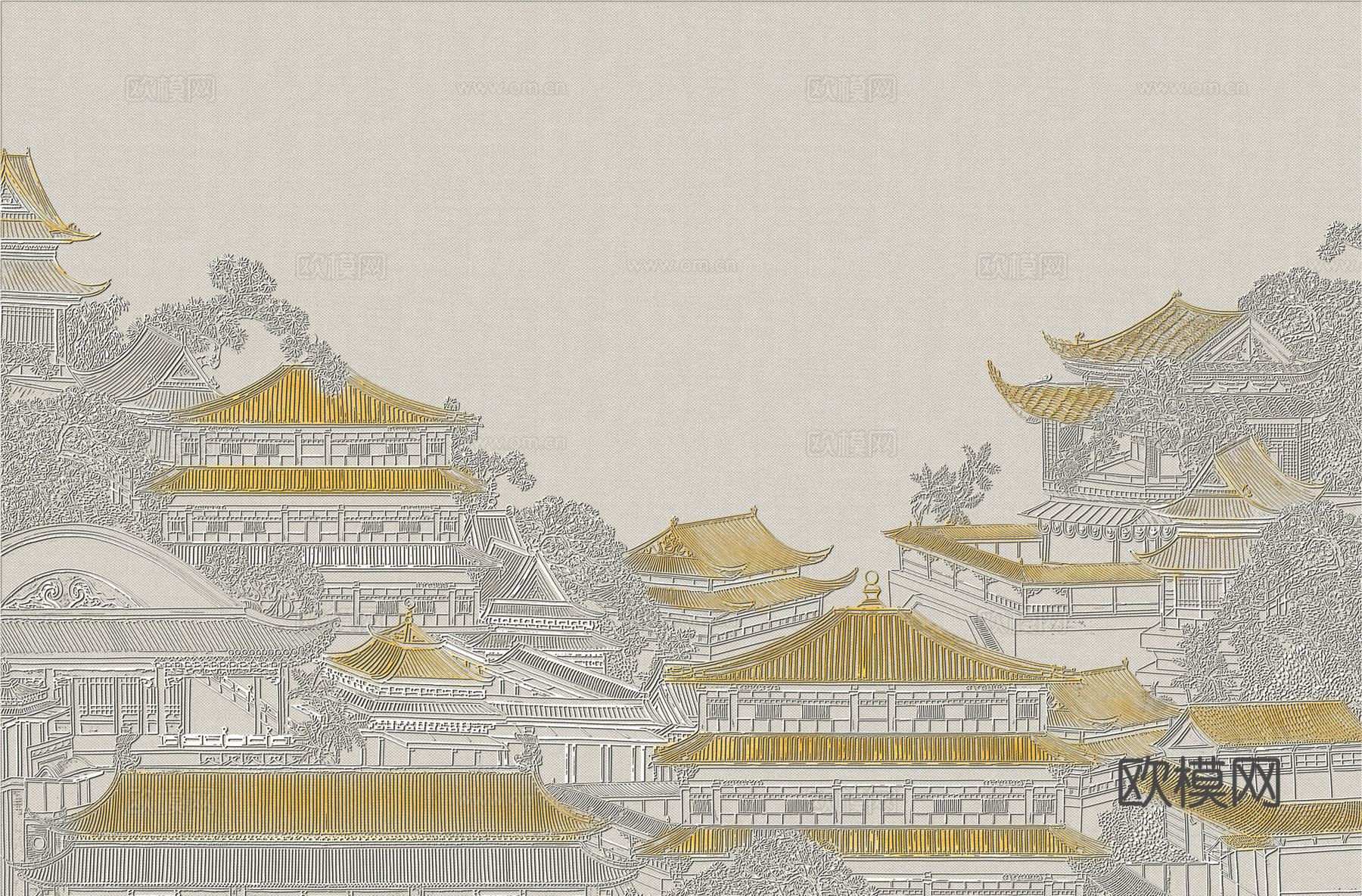 高清新中式楼阁线条肌理背景