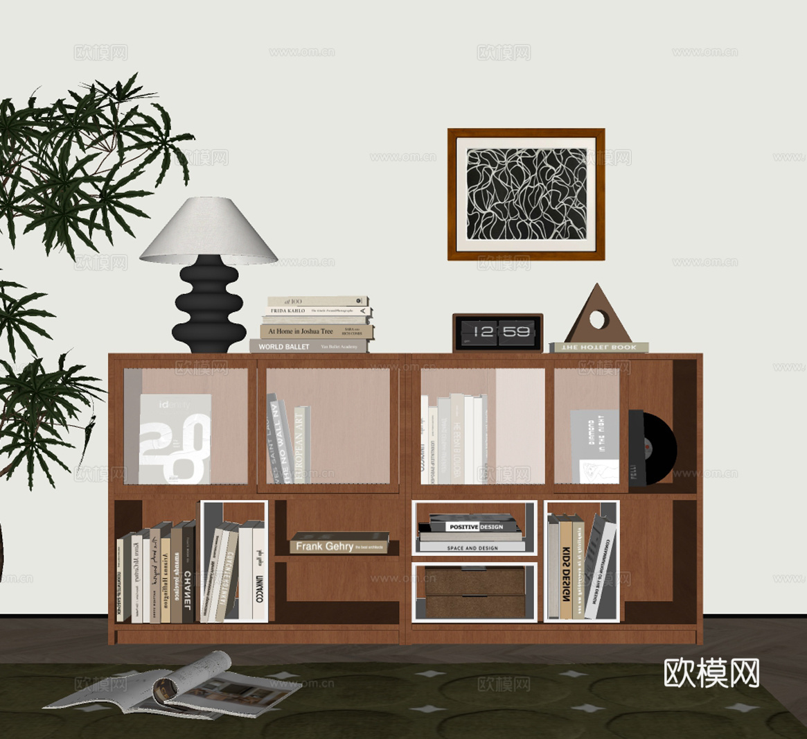 中古实木边柜 书籍摆件su模型