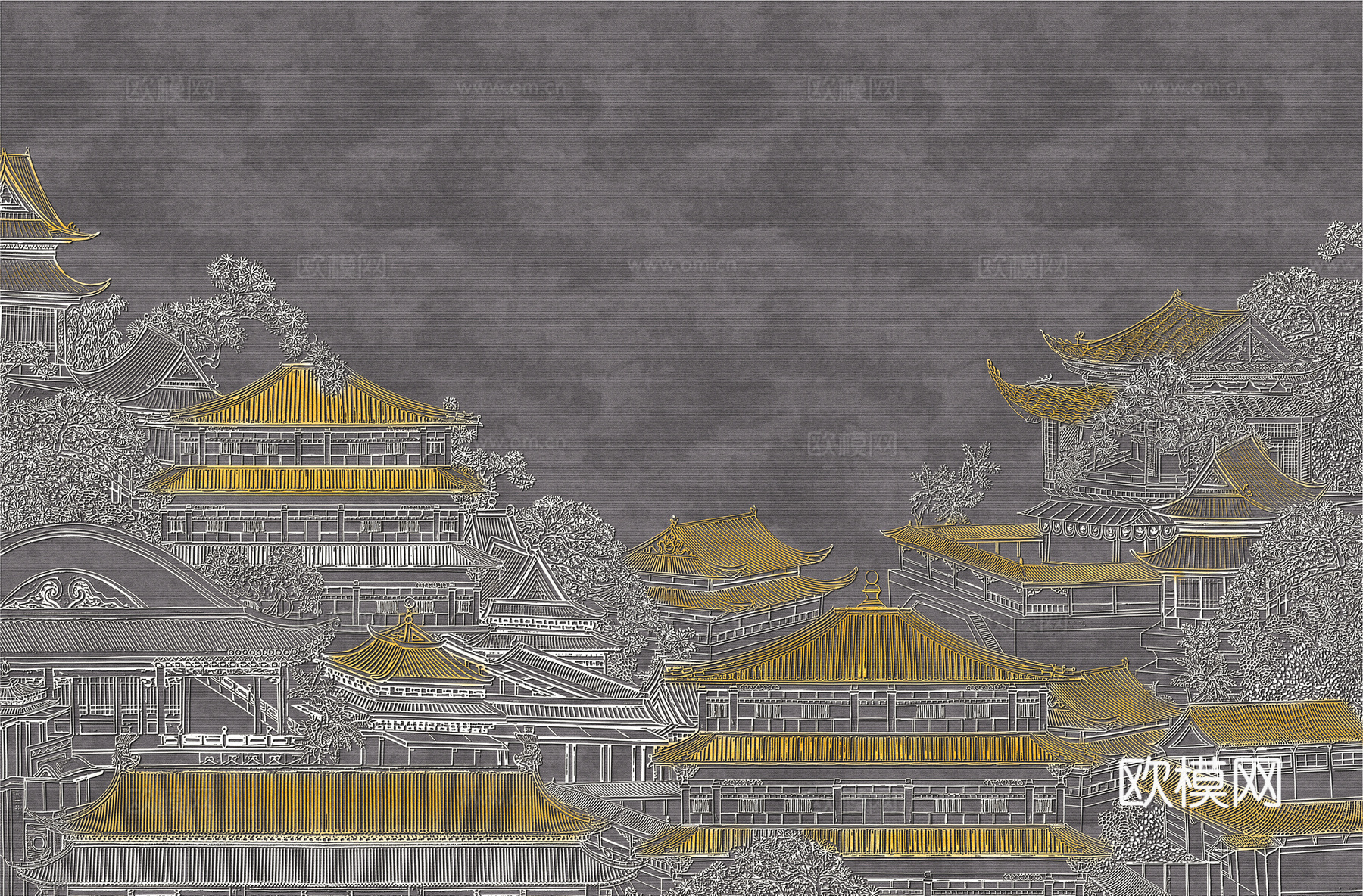 高清新中式楼阁线条肌理背景