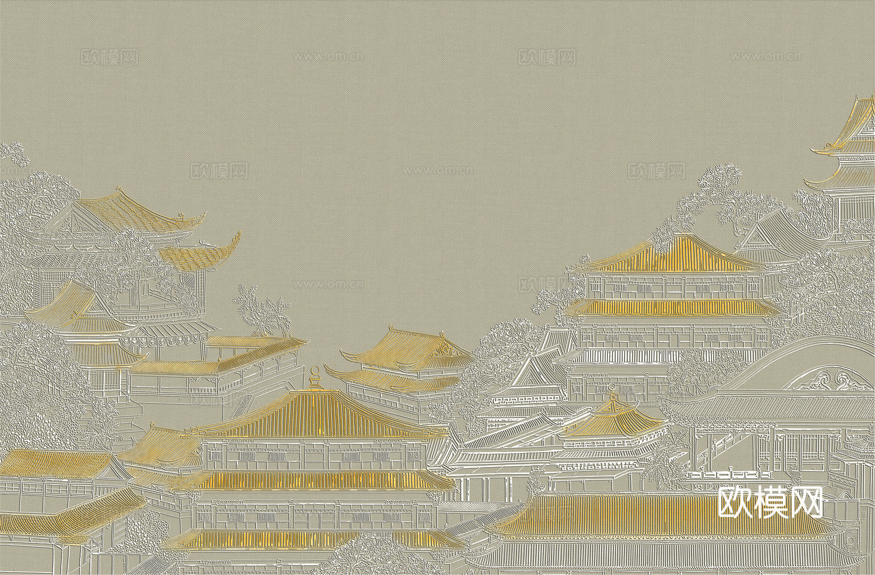 高清新中式楼阁线条肌理背景
