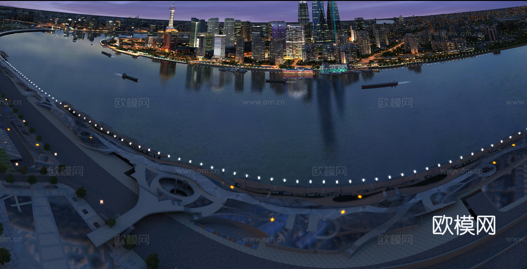 城市鸟瞰 上海江景 上海鸟瞰 城市规划3d模型