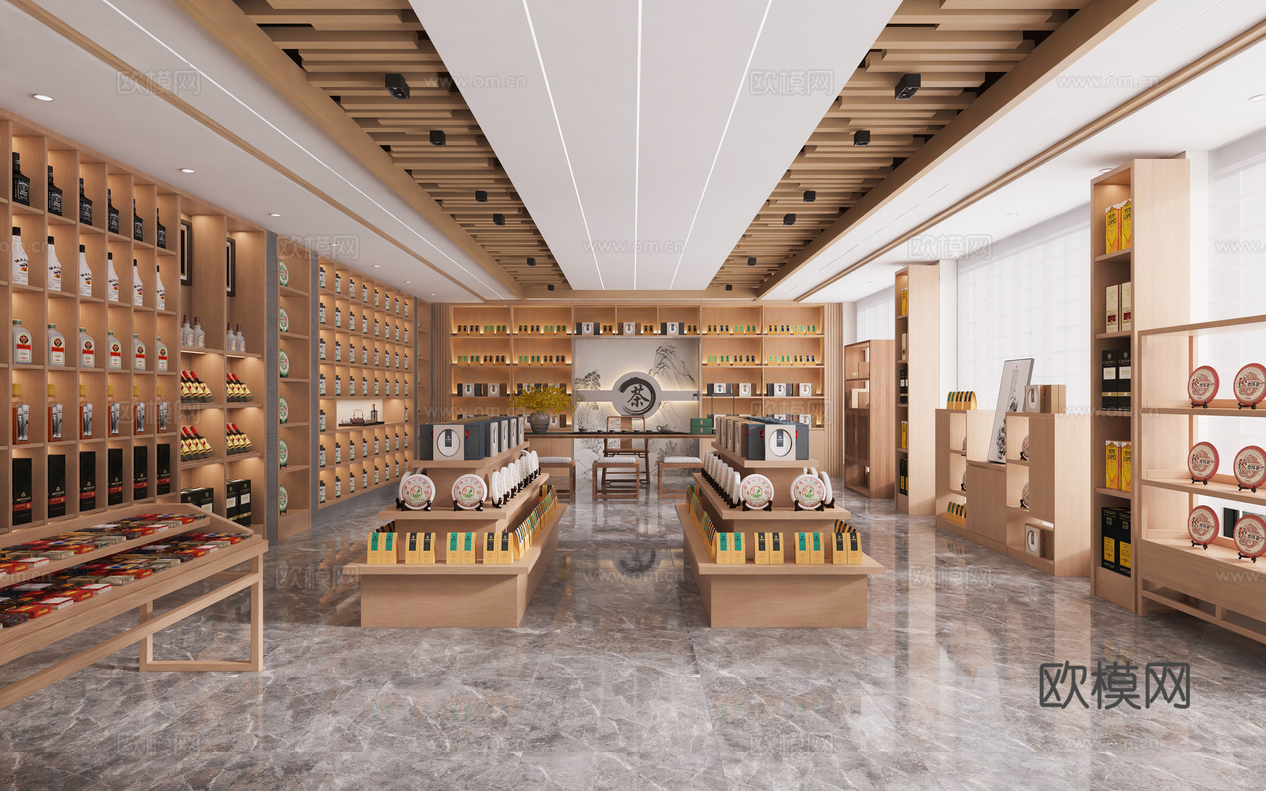 茶叶专卖店 烟酒店烟酒超市 茶叶茶饼茶壶茶柜 茶馆茶室茶桌椅3d模型