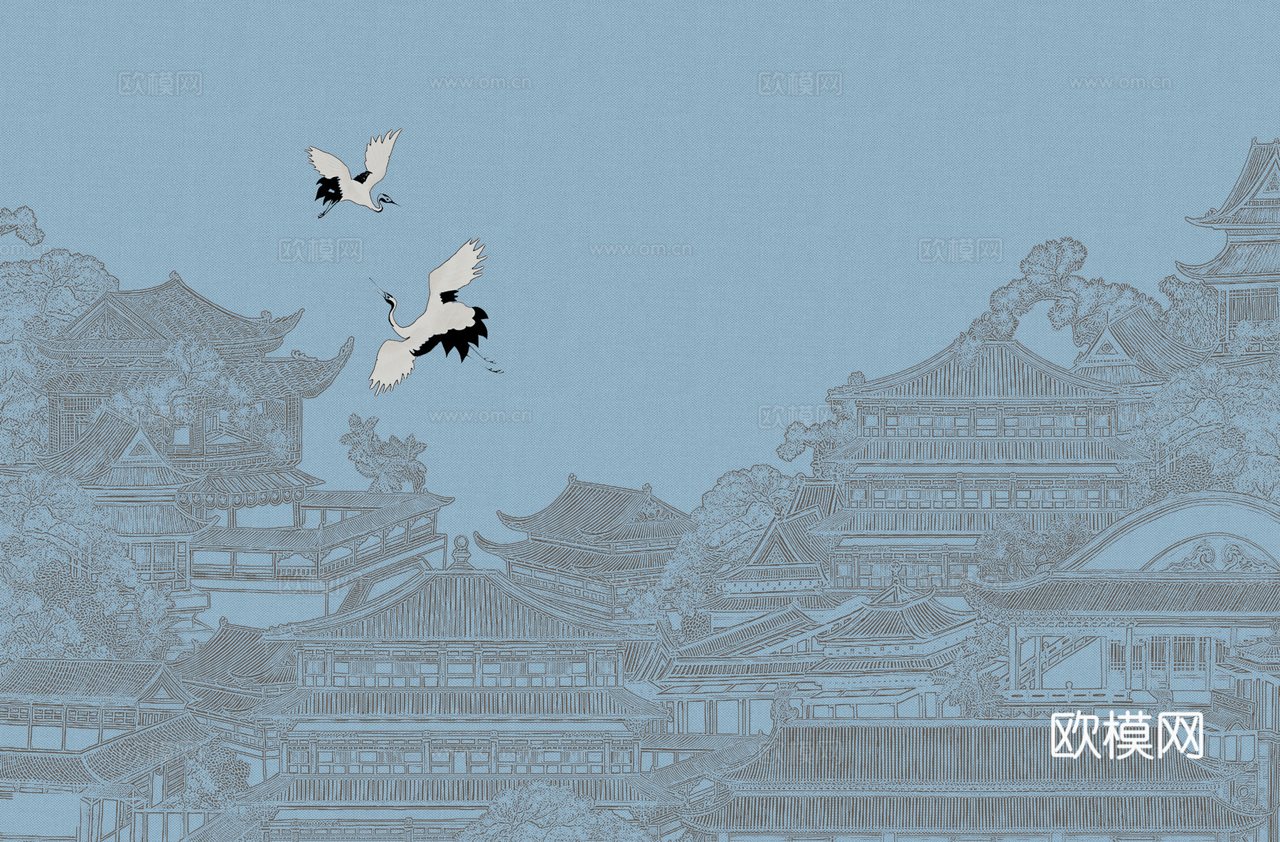 高清新中式楼阁线条肌理背景