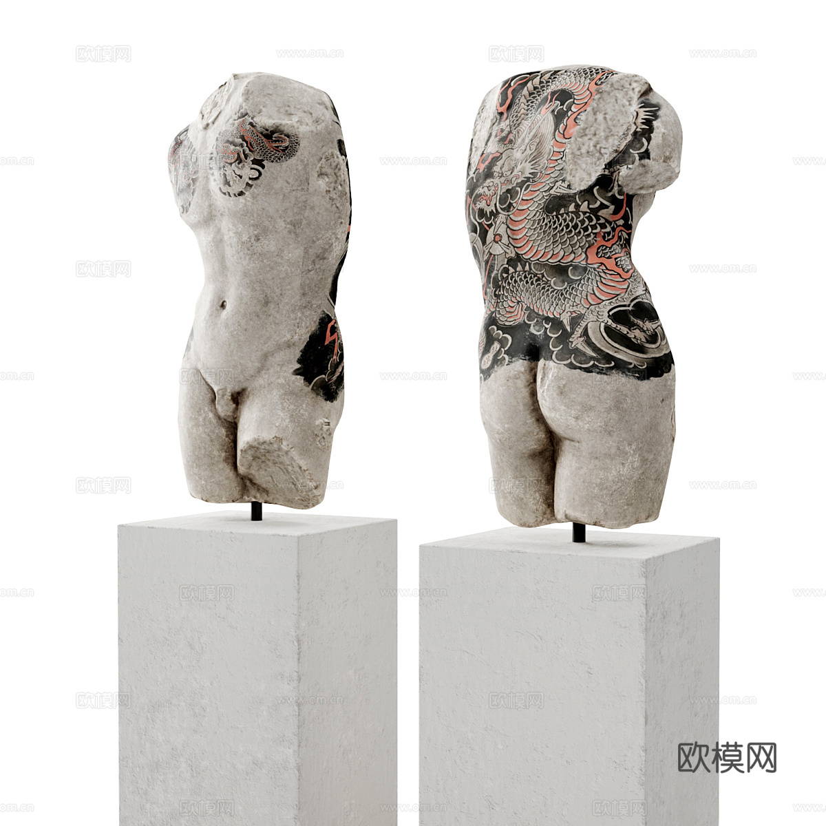 现代人体雕塑摆件su模型