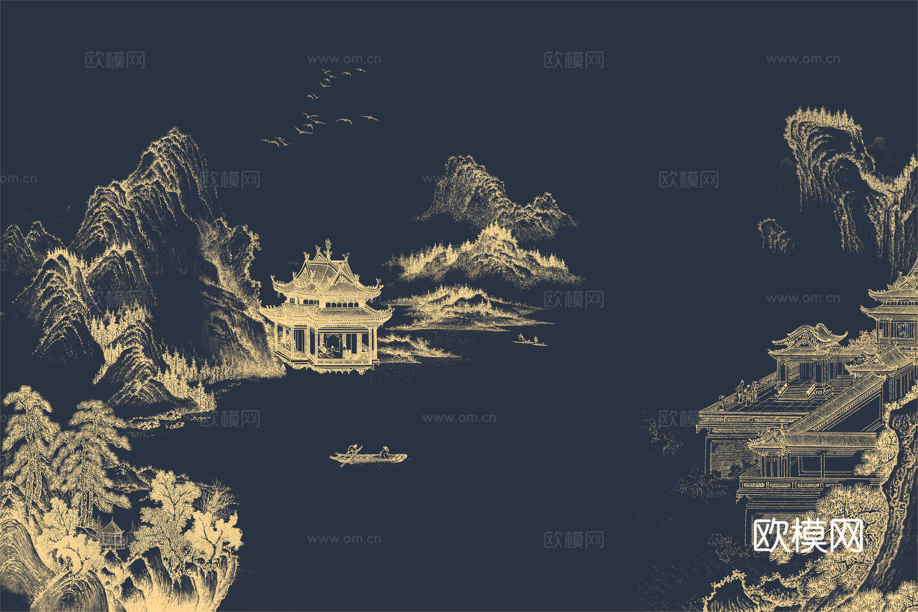 高清新中式楼阁线条肌理背景下载
