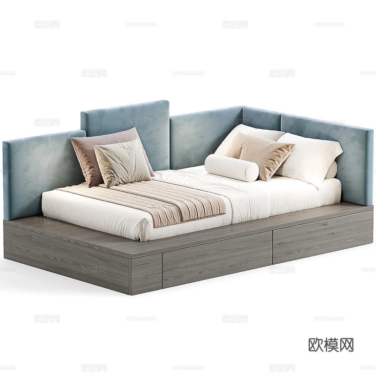 现代奶油风儿童布艺床3d模型