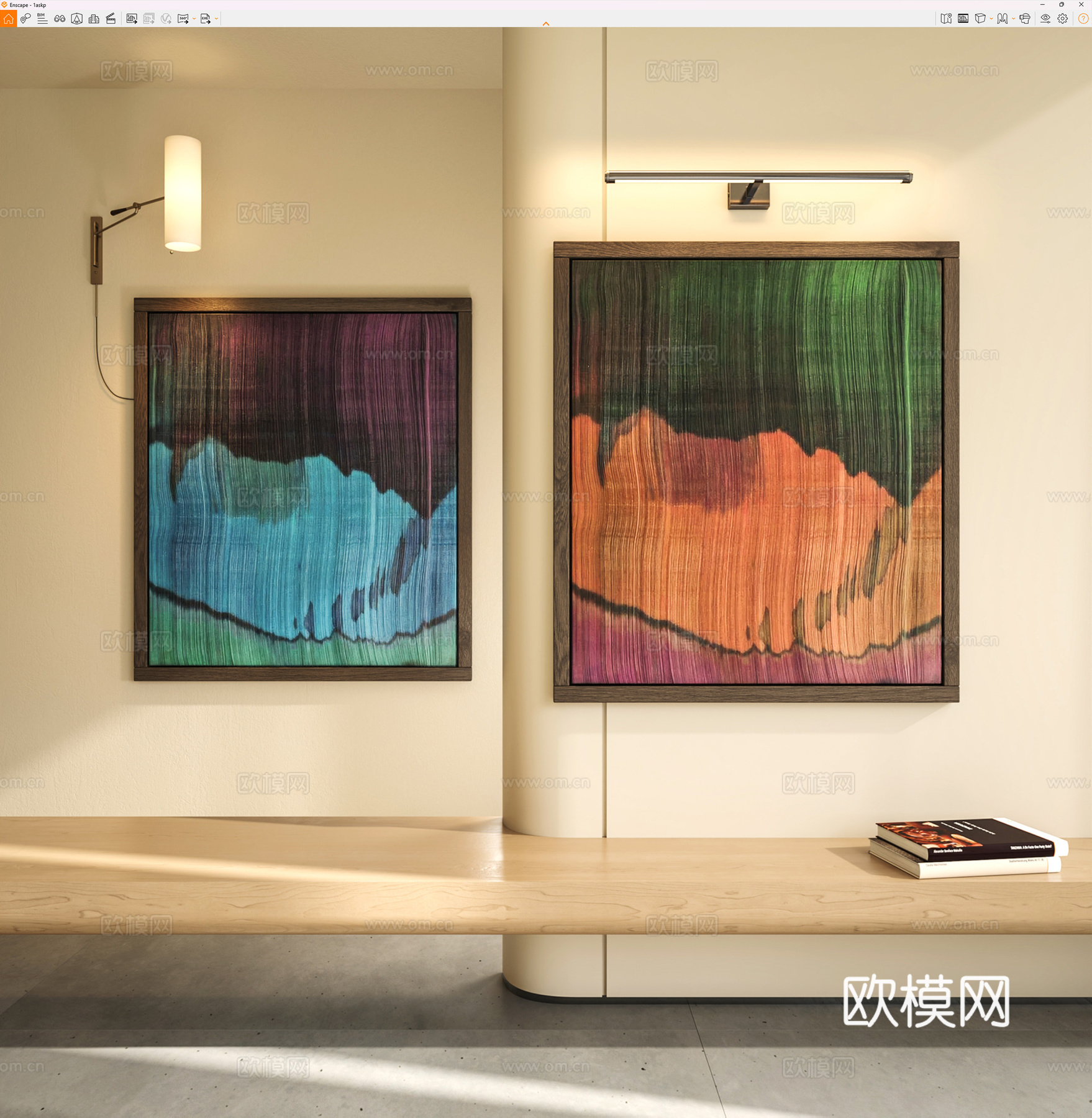 现代抽象挂画 抽象挂画组合 客厅挂画 玄关挂画 肌理画su模型