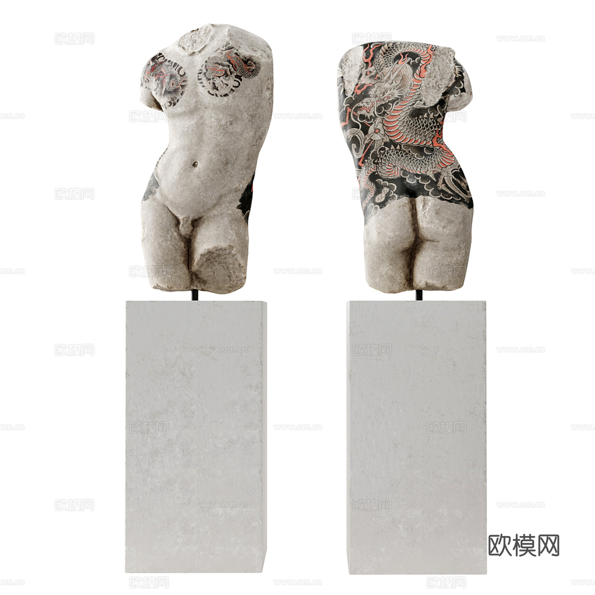 现代人体雕塑摆件su模型