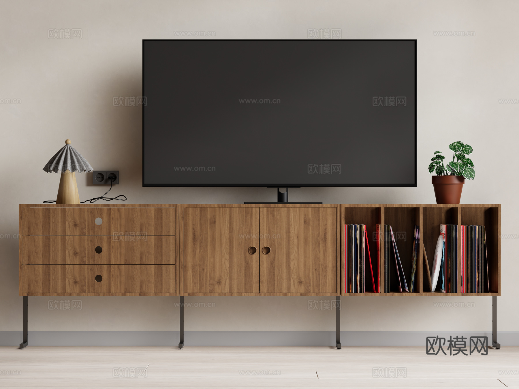 原木中古风电视柜su模型