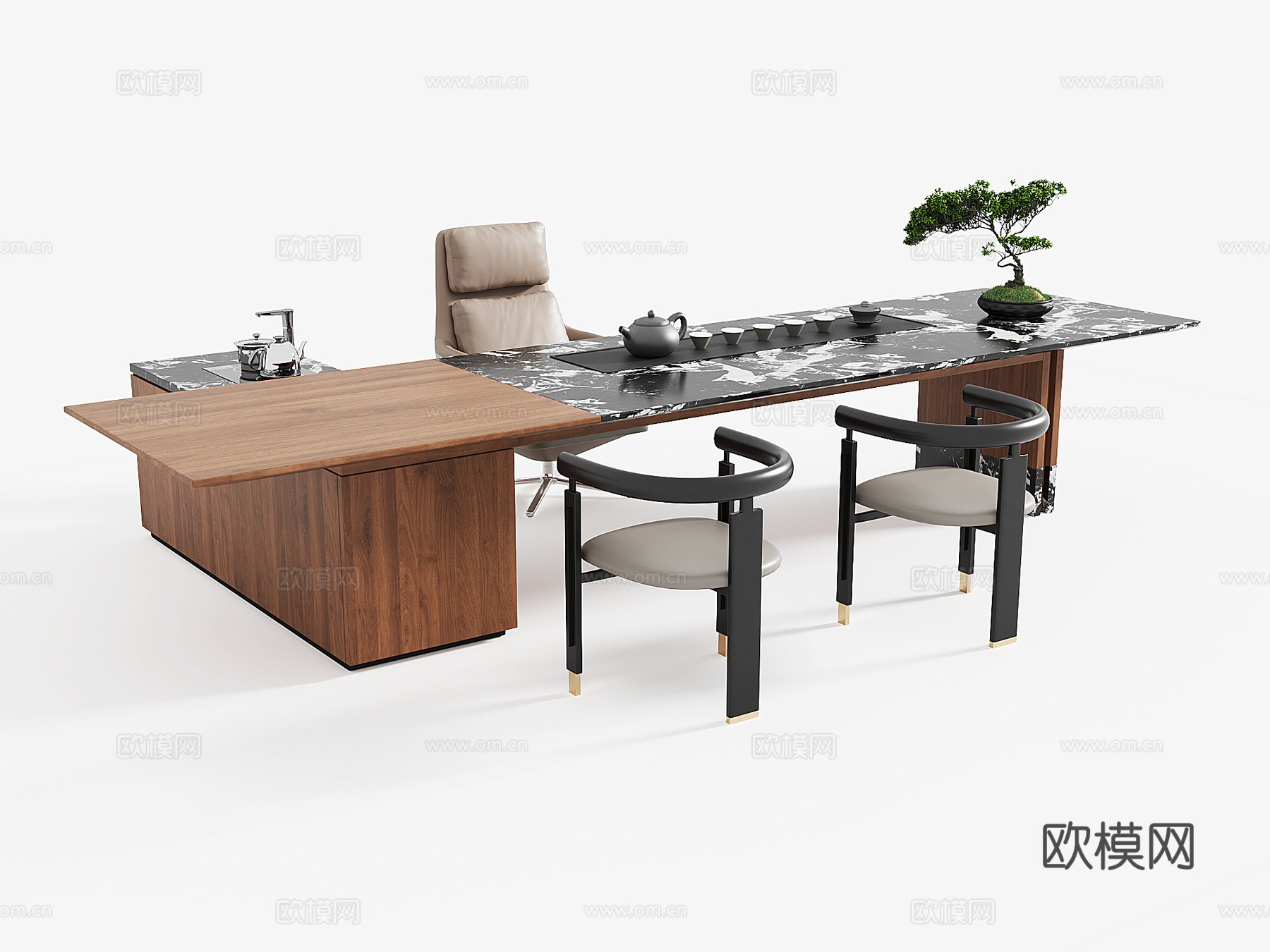 现代老板办公茶桌3d模型