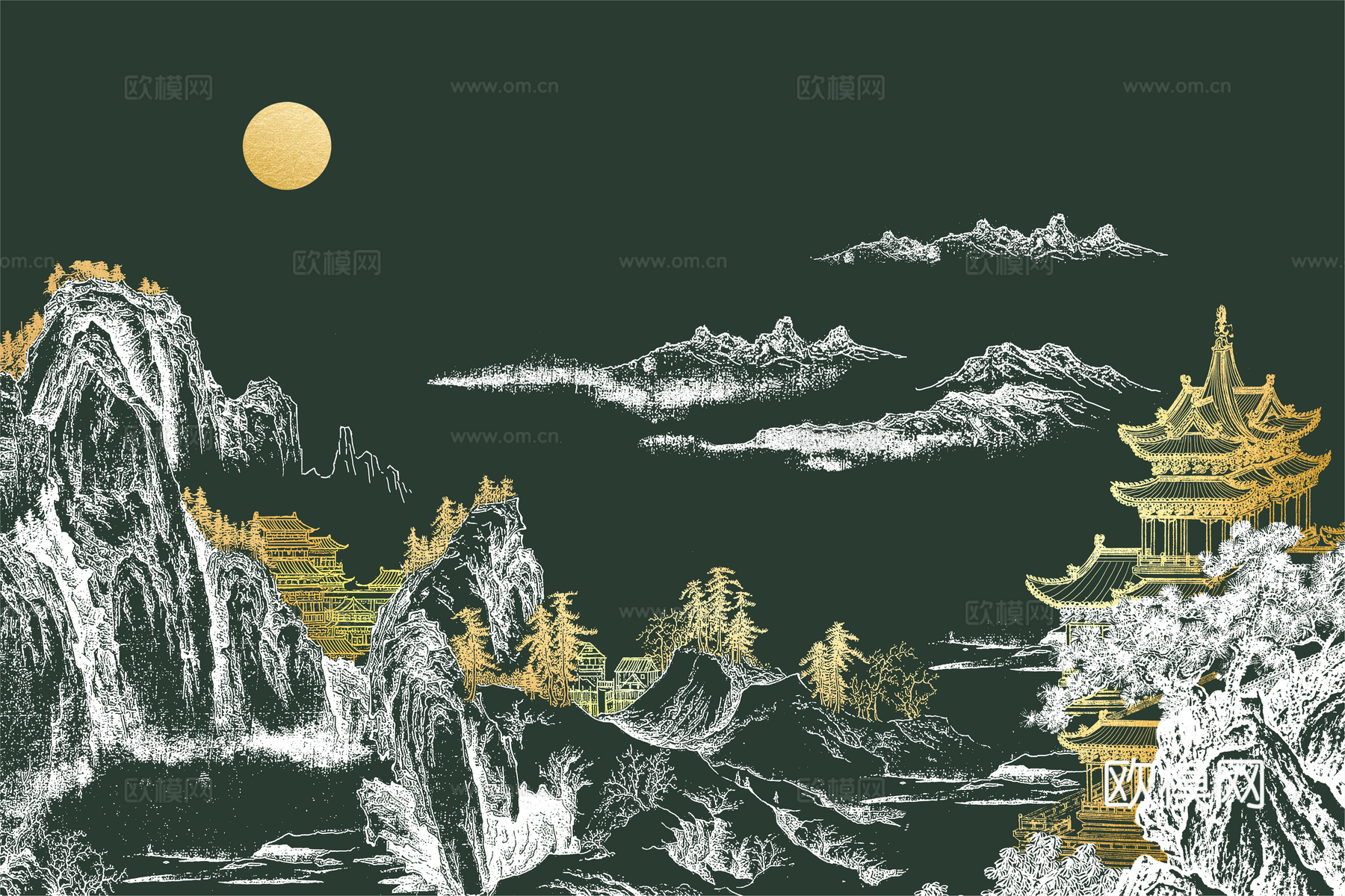 高清新中式楼阁线条肌理背景下载