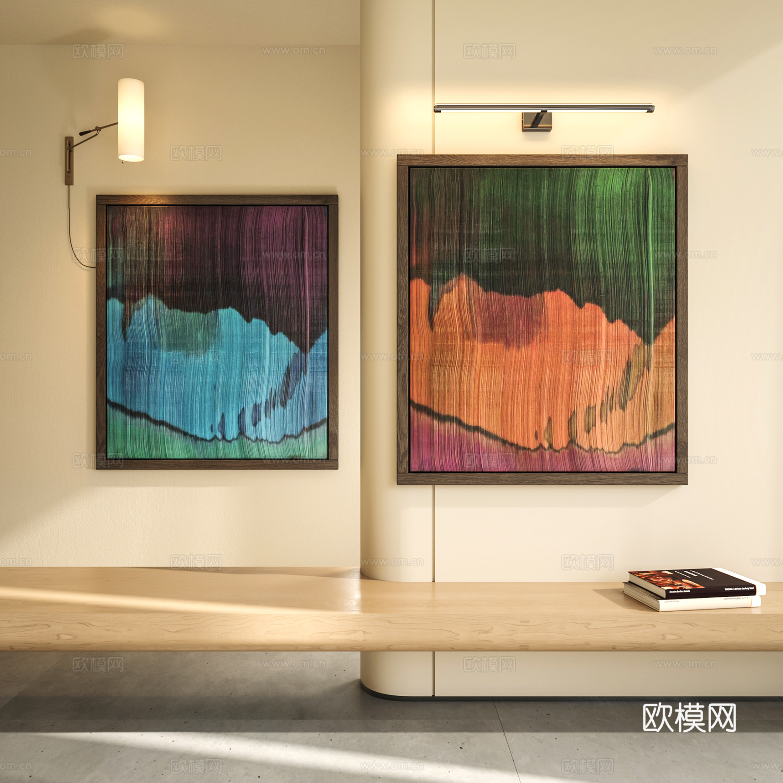 现代抽象挂画 抽象挂画组合 客厅挂画 玄关挂画 肌理画su模型
