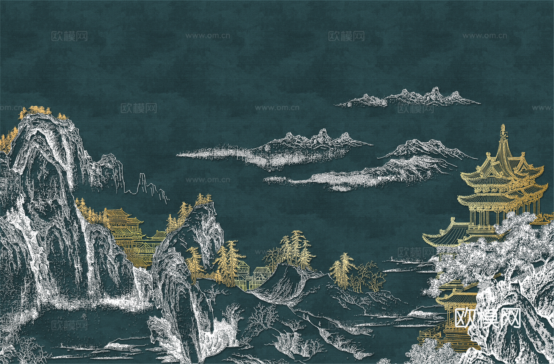 高清新中式楼阁线条肌理背景