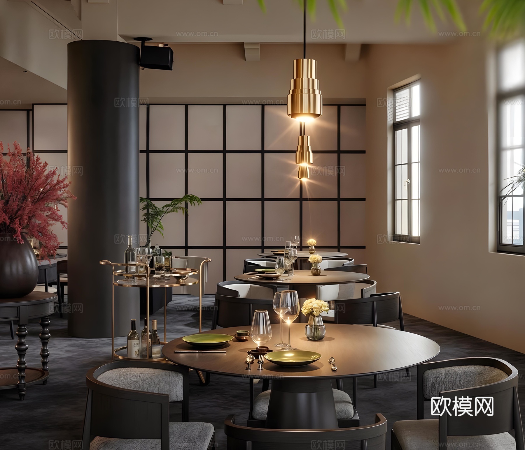 新中式中餐厅 现代西餐厅 新中式酒店餐厅 现代东南亚餐厅su模型