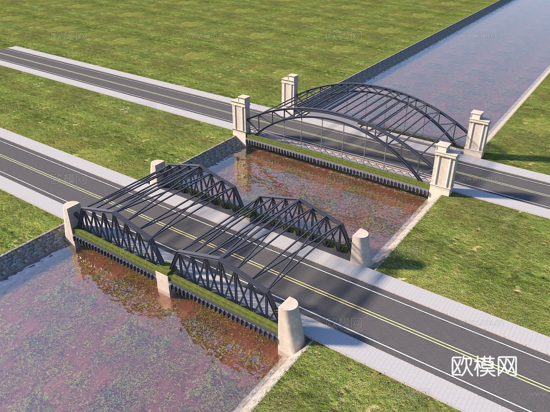 现代钢架桥  钢绗架桥梁 市政桥 公路桥3d模型