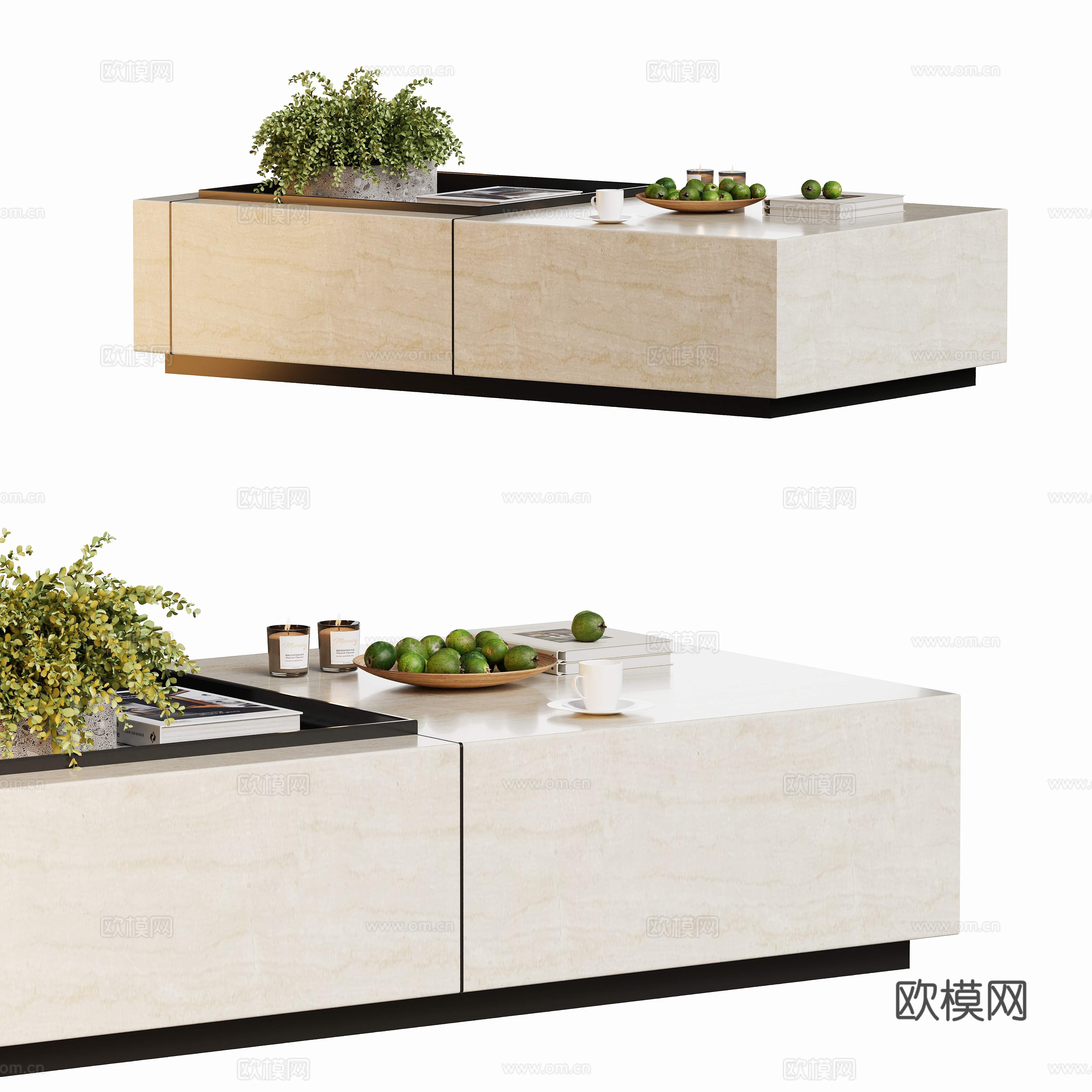 现代大理石茶几摆件3d模型
