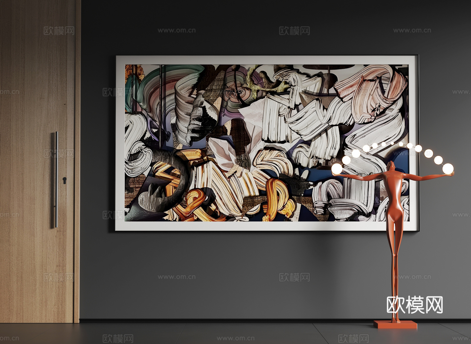 现代大幅挂画  现代抽象挂画  现代简约挂画3d模型