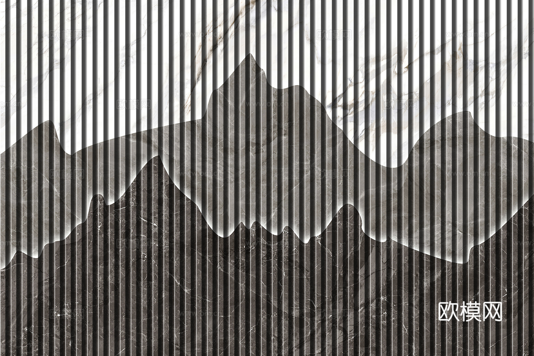 岩板大理石纹拉槽长城板格栅背景墙下载（渲染图3）