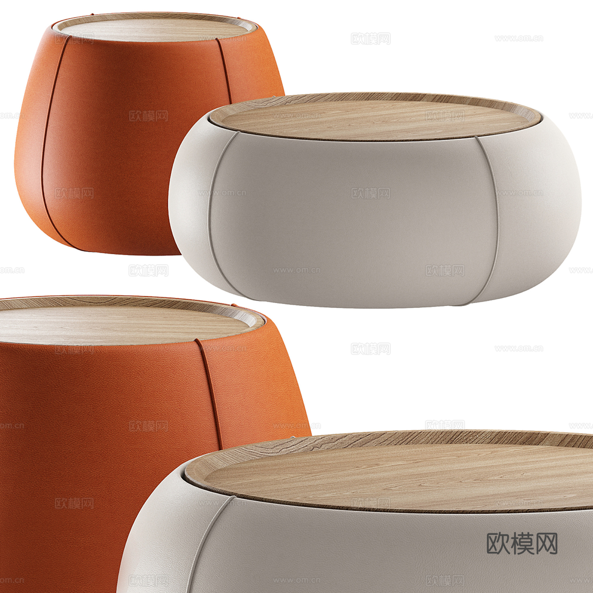 现代轻奢圆形茶几组合su模型