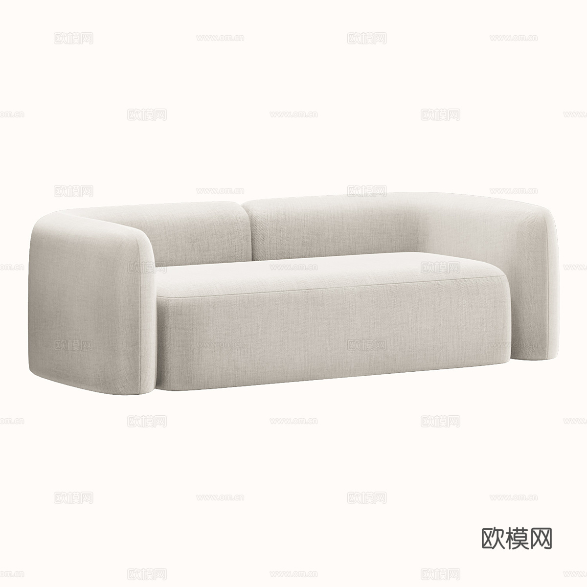 布艺休闲沙发 布艺双人沙发 奶白色沙发 豆腐块沙发 小沙发3d模型