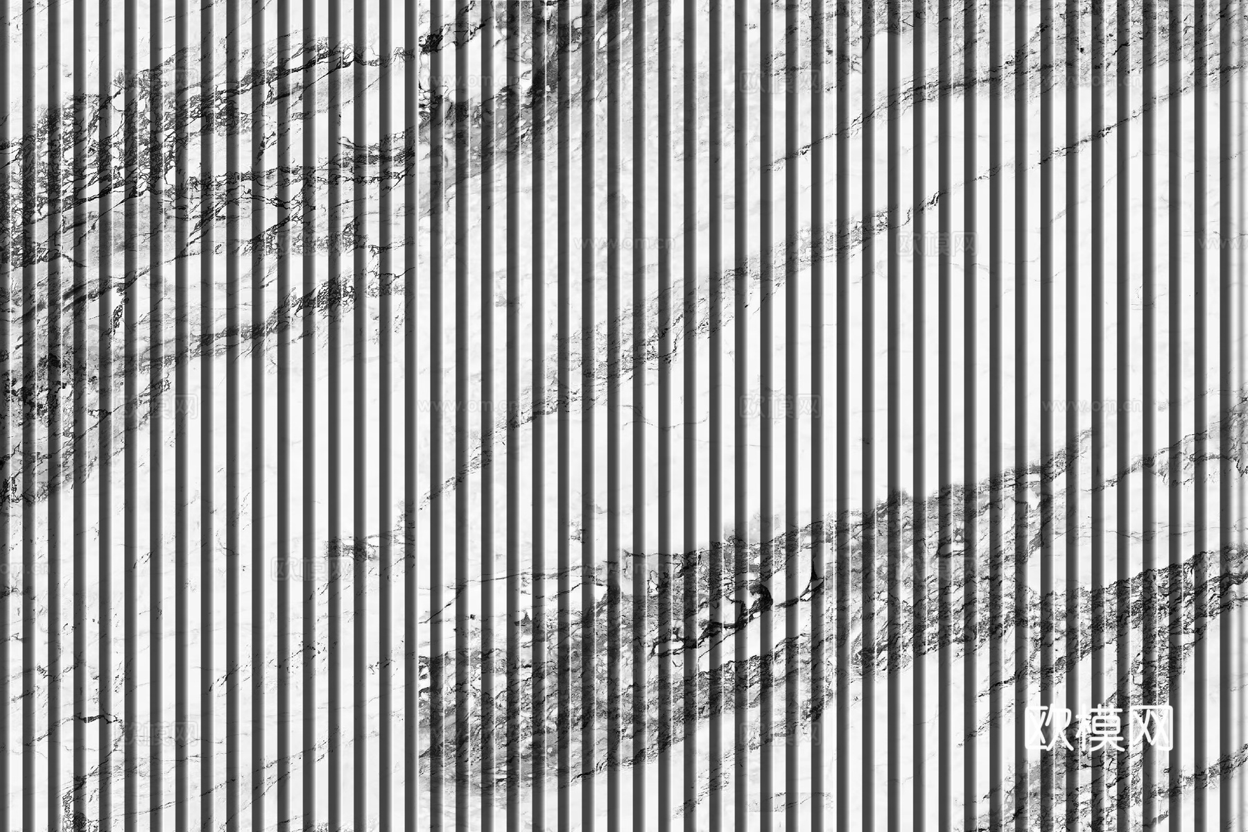 岩板大理石纹拉槽长城板格栅背景墙下载（渲染图2）