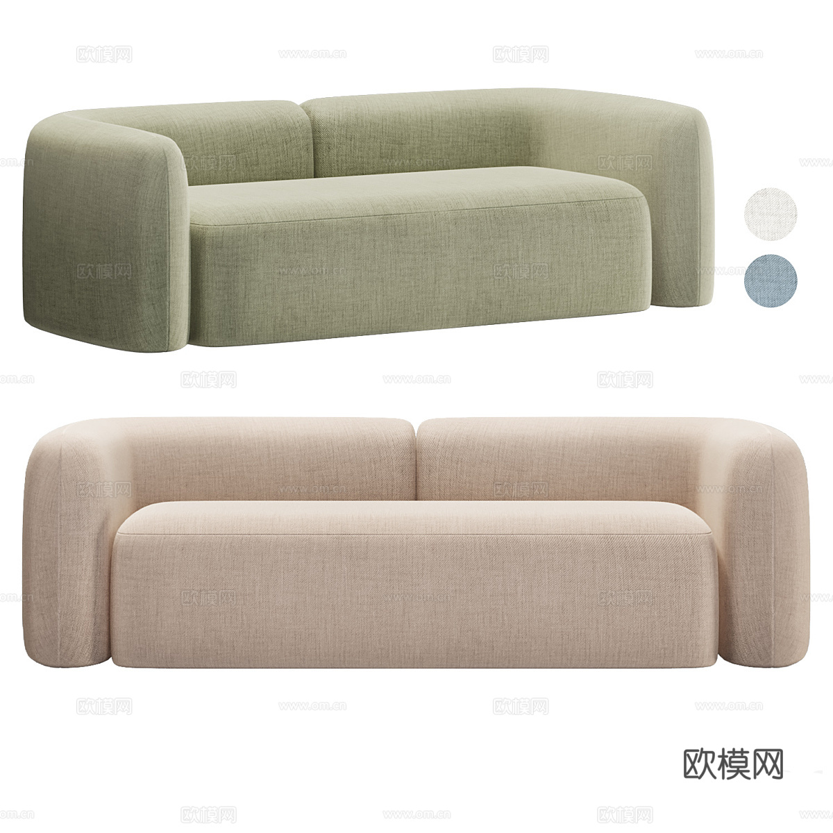 现代奶油风布艺休闲沙发3d模型