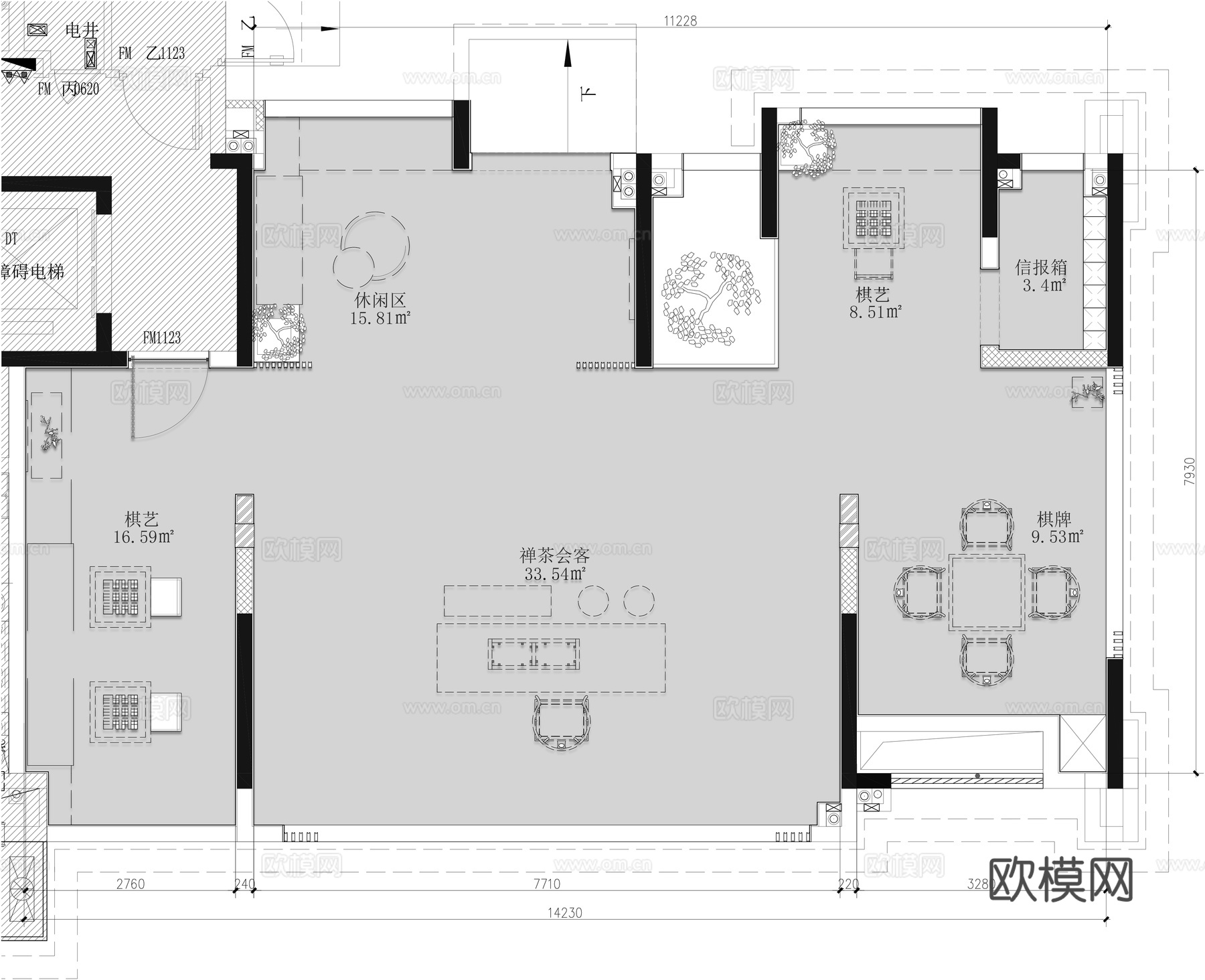 围棋棋牌娱乐区cad施工图cad施工图