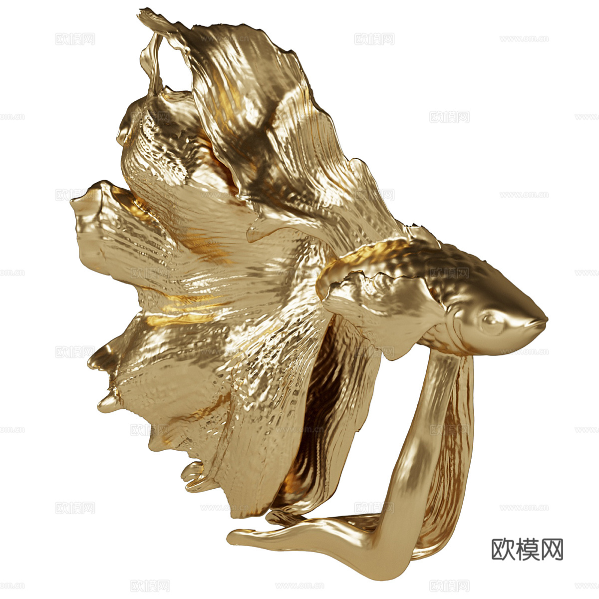 金色斗鱼雕塑3d模型
